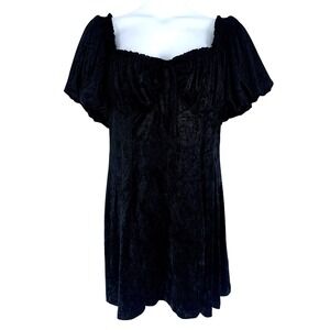 Beyond the Radar XL Black Velvet Babydoll Dress Puff Sleeve Romantic Goth